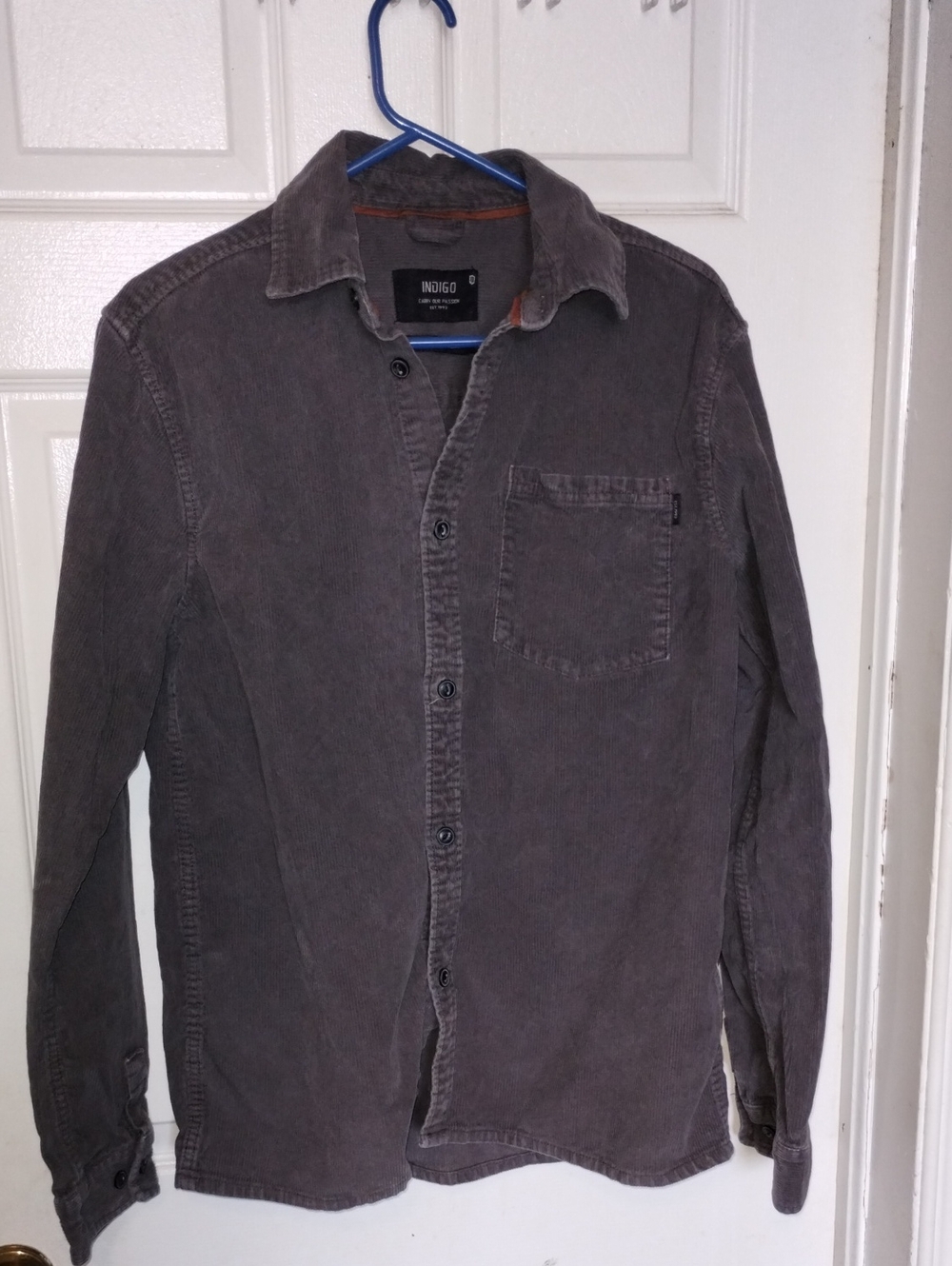 Indigo Men's Corduroy Shirt Jacket - Charcoal Gray.Large